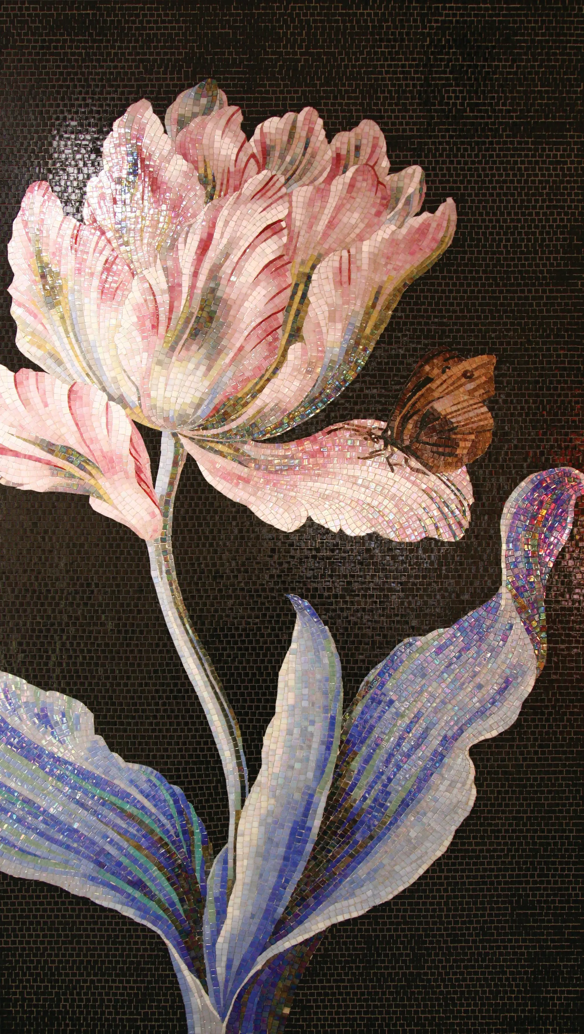 Green mosaic covering a bathroom, completing an elegant design.