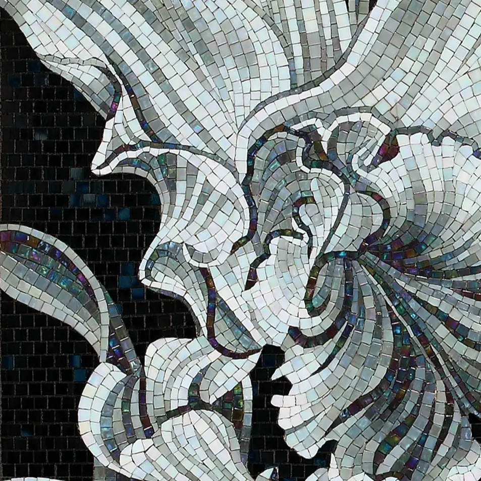 Green mosaic covering a bathroom, completing an elegant design.