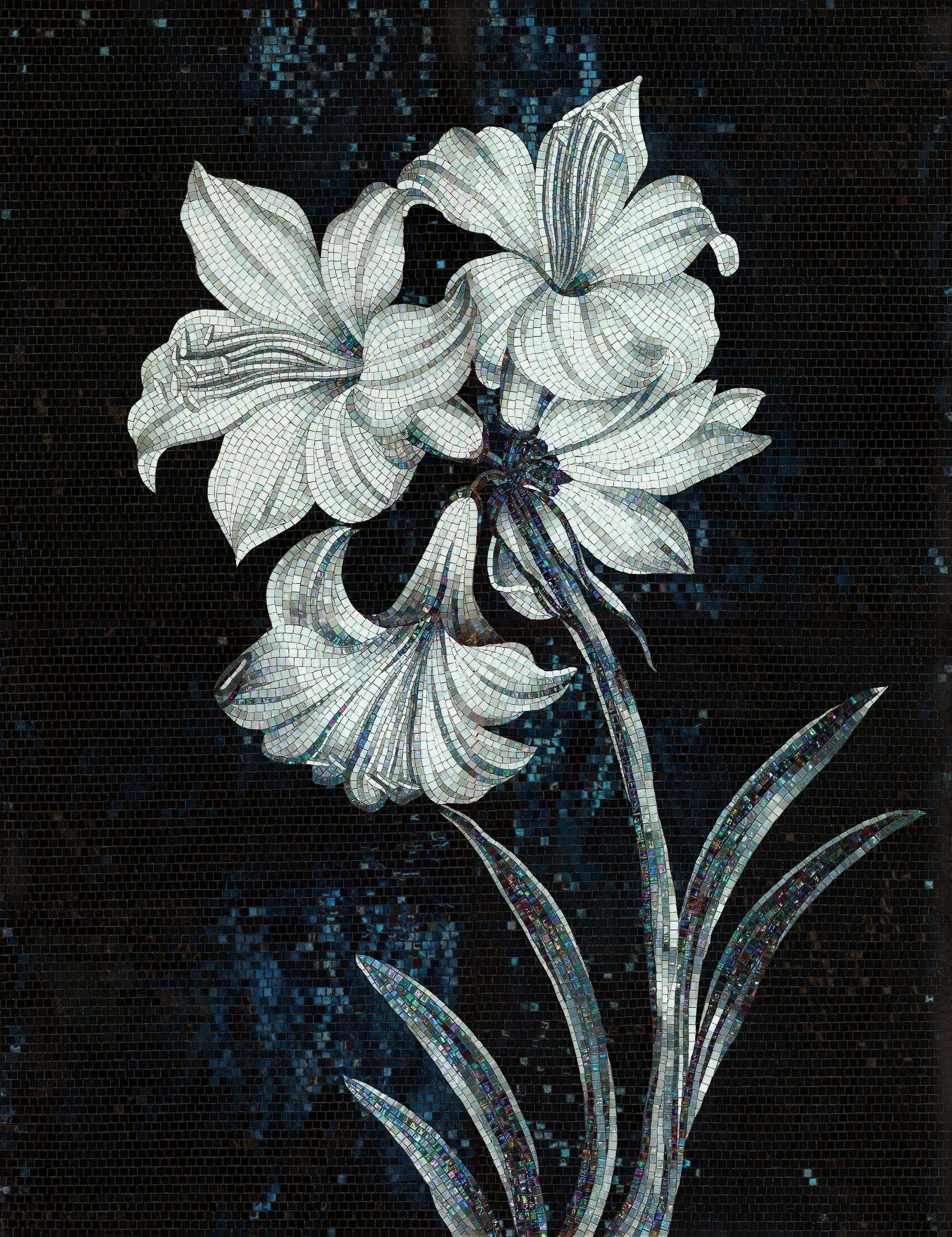 Green mosaic covering a bathroom, completing an elegant design.