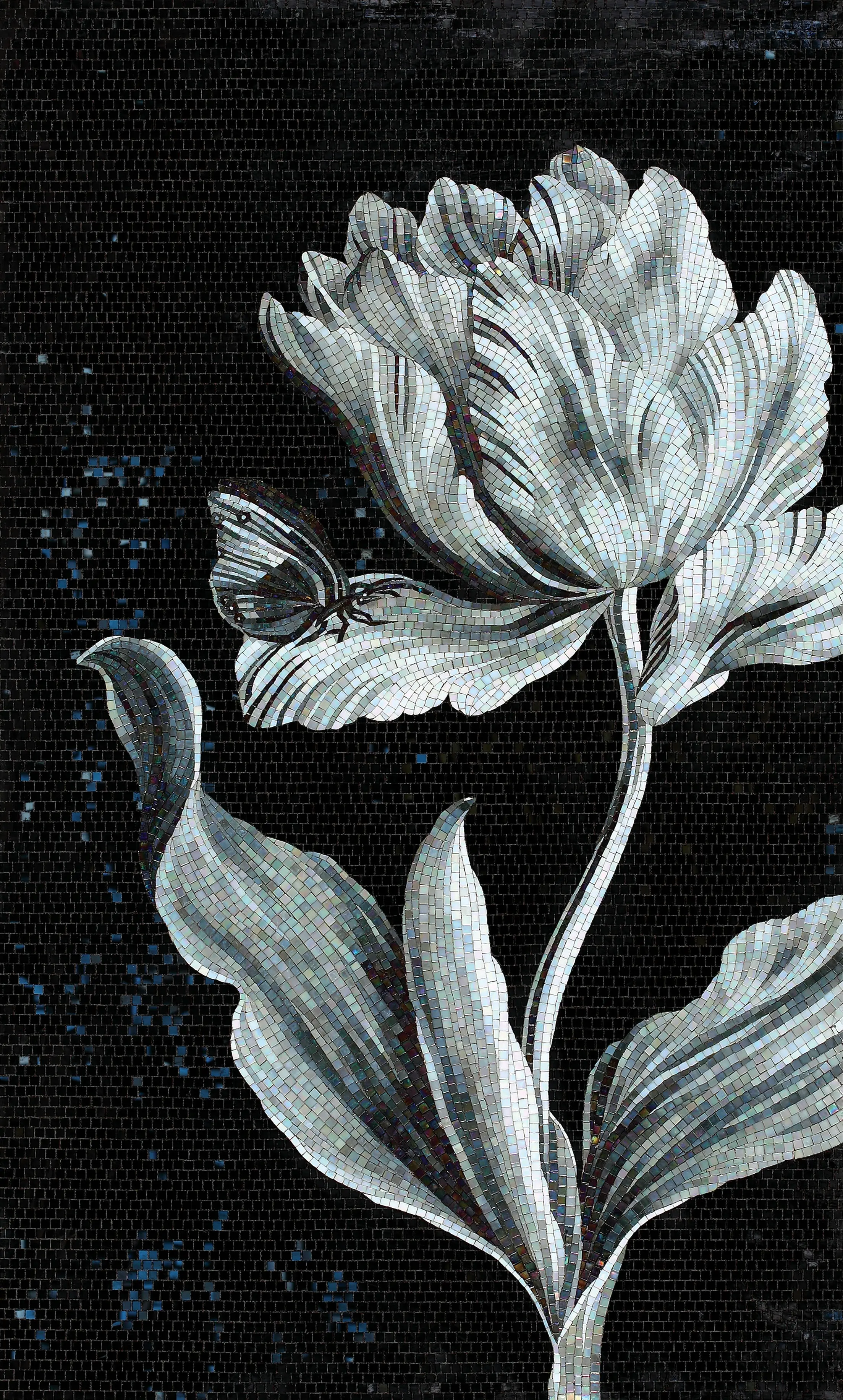 Green mosaic covering a bathroom, completing an elegant design.