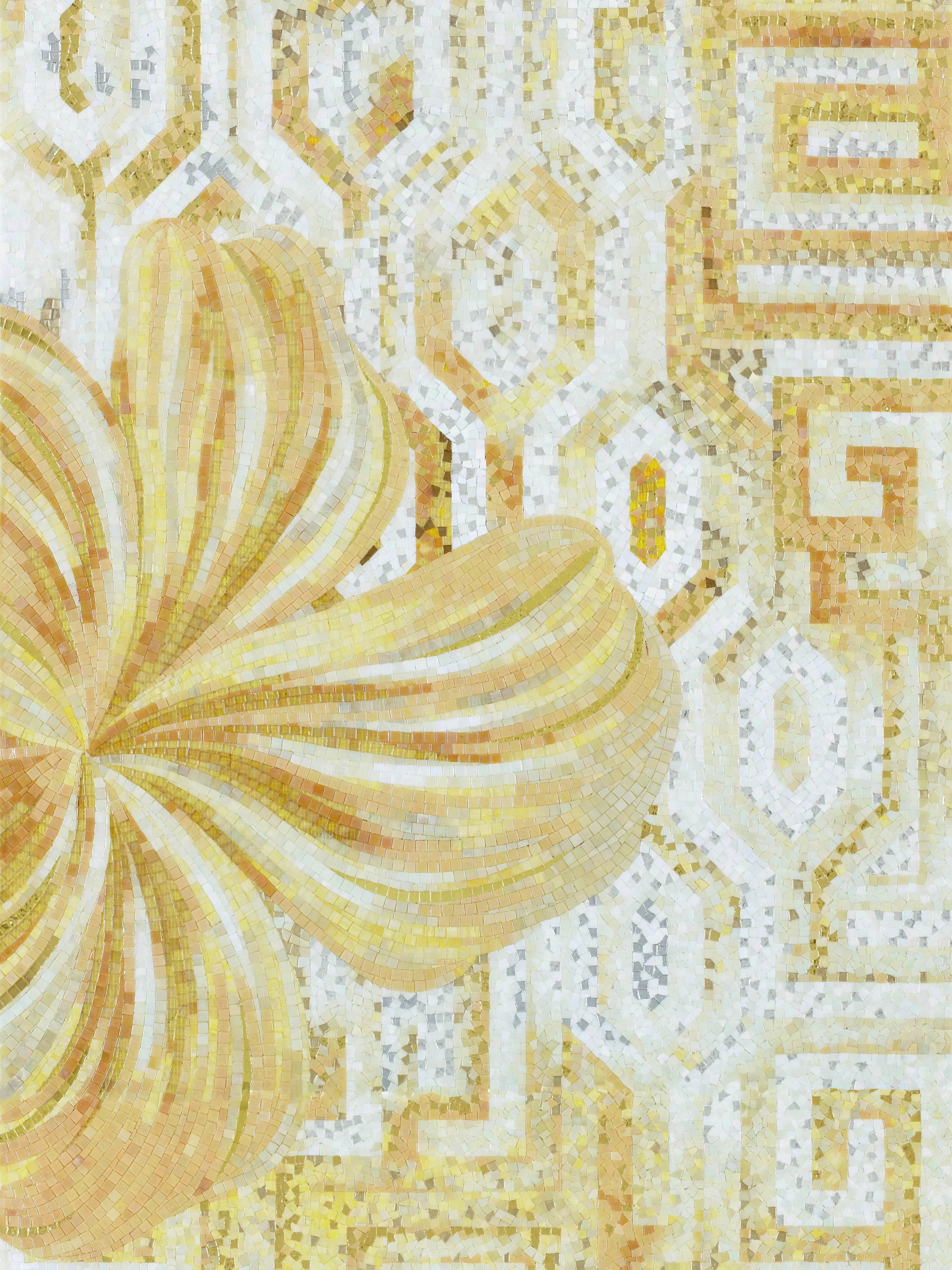 Green mosaic covering a bathroom, completing an elegant design.