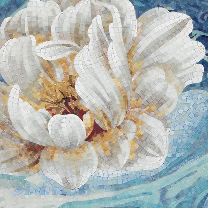 Green mosaic covering a bathroom, completing an elegant design.