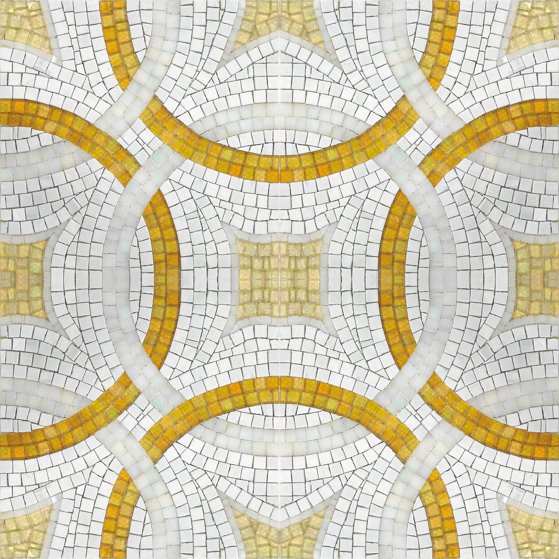 Green mosaic covering a bathroom, completing an elegant design.