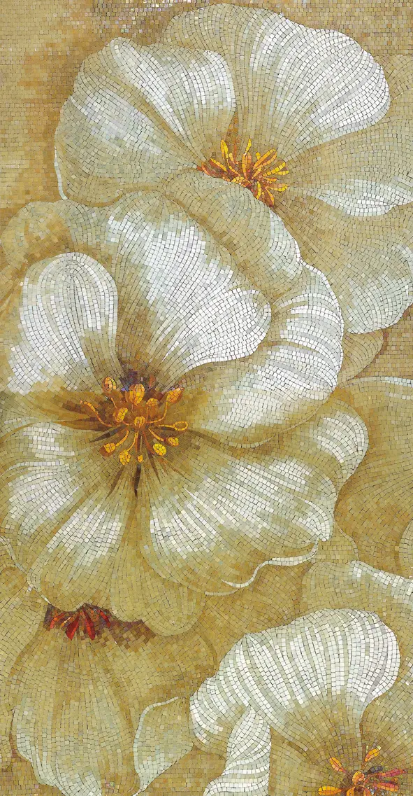 Green mosaic covering a bathroom, completing an elegant design.