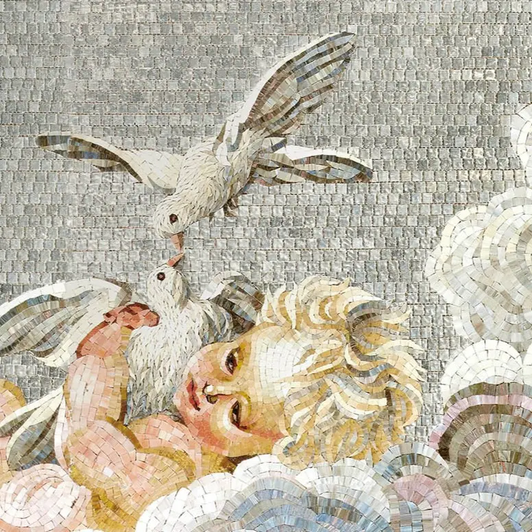 Green mosaic covering a bathroom, completing an elegant design.